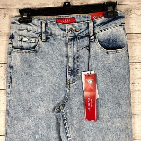 Guess Crystal Embellished Light Acid Wash Wide Leg Jeans 27/30 NWT $90 - Picture 4 of 7